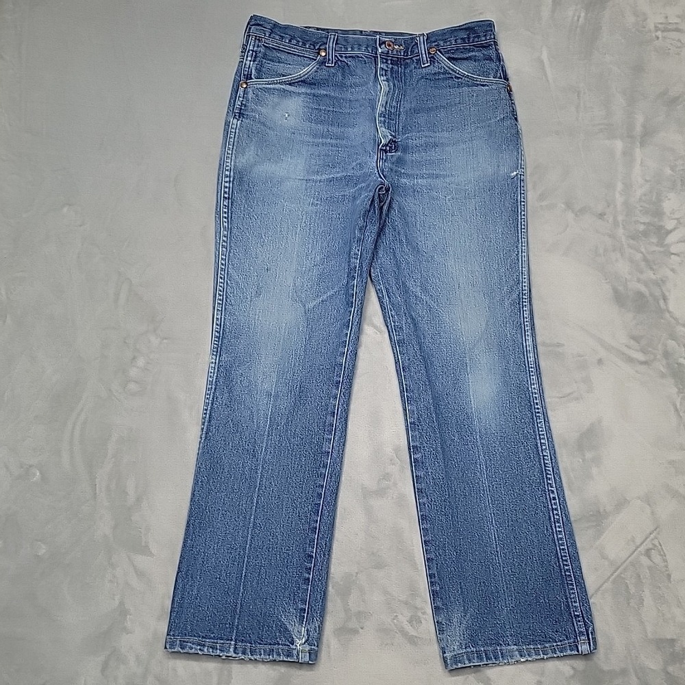 Vintage Wrangler Jeans Men 36x30 Faded Whiskered Blue 946DEN Cowboy Cut Slim Fit